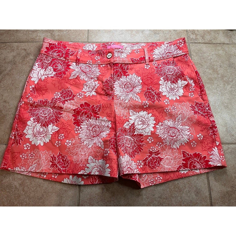 Isaac Mizrahi Chino Shorts Women 12 Nectarine Floral Pattern Cotton Blend Pocket